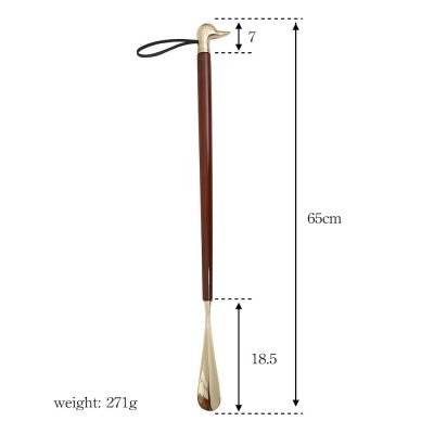 WOOD BRASS LONG HANDLED SHOE HORN 25.6 INCH outstanding 14 WOOD & BRASS LONG HANDLED SHOE HORN