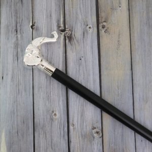 Elephant Head Handle Wood Shaft Walking Cane