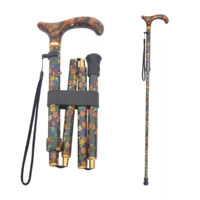 Best Fabric Wrapped Folding Cane Derby in Blue and Multi Floral