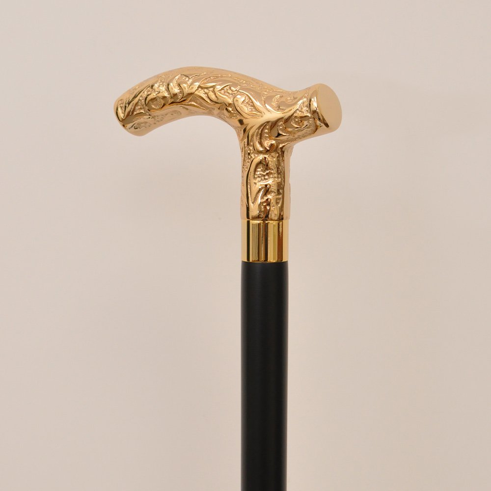 Sadaf Nautical Handmade Brass Knob Handle Walking Cane,Black & Gold,36 inch