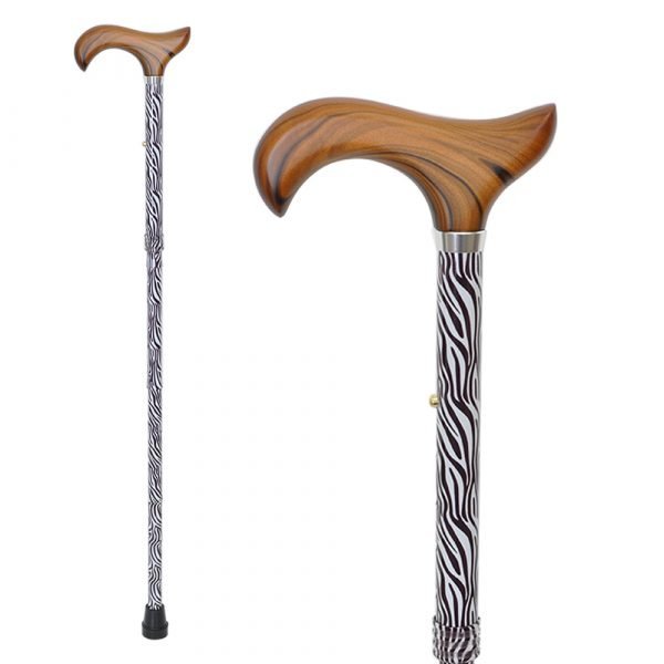 Supplier Adjustable Cane with wood Handle and Strap, Zebra Color