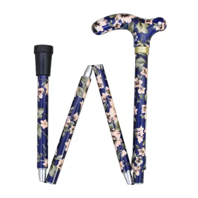 Safety Folding Aluminium Walking Stick Blue Flower (1001.005.FFC) 8 Folding Aluminium Walking Stick Blue Flower