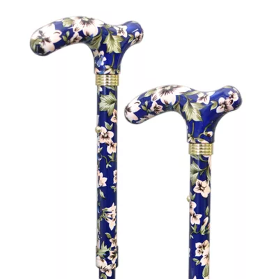 Safety Folding Aluminium Walking Stick Blue Flower (1001.005.FFC) 9 Folding Aluminium Walking Stick Blue Flower