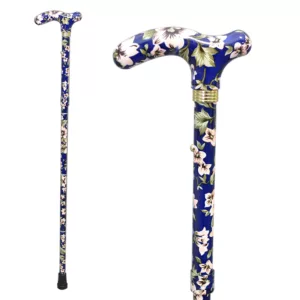 Safety Folding Aluminium Walking Stick Blue Flower (1001.005.FFC) 7 Folding Aluminium Walking Stick Blue Flower