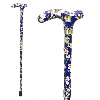 Safety Folding Aluminium Walking Stick Blue Flower (1001.005.FFC) 10 Folding Aluminium Walking Stick Blue Flower