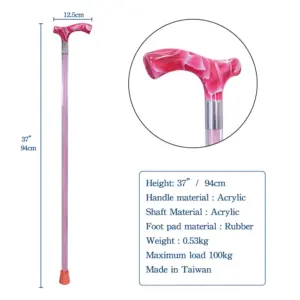 Crafted in pink acrylic with a crystal-clear finish, adding a touch of modern elegance to a classic ladies’ cane.